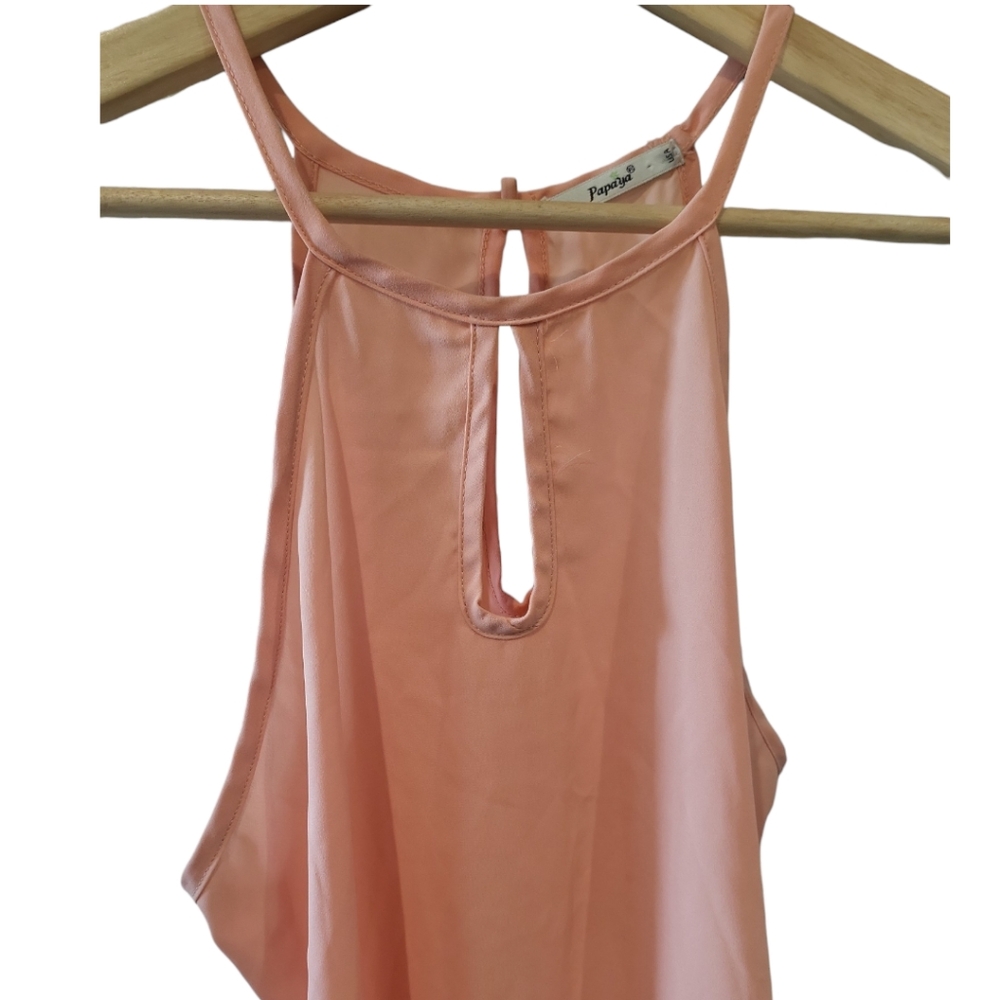 Papaya pink tank top halter neck square neckline flirty fun summer - Picture 4 of 10